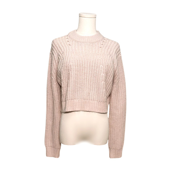 Topshop Pale Pink Peach Cropped Cable Knit Long Sleeve Sweater Medium - Picture 1 of 6